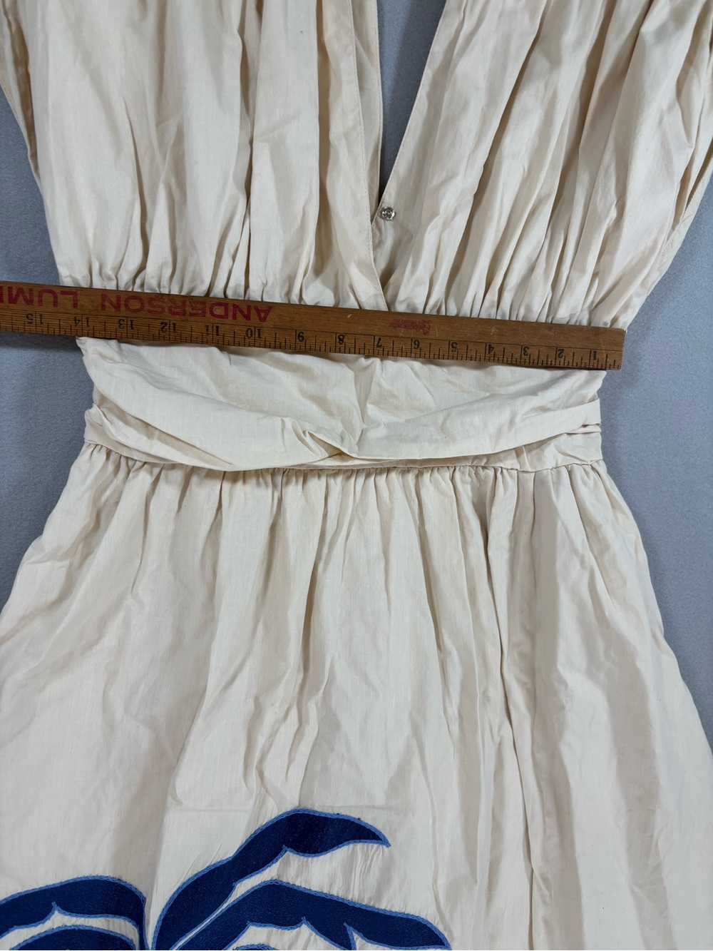 Ciebon Gale Cream Midi Dress with Navy Palm Motif cotton M - Picture 3 of 14